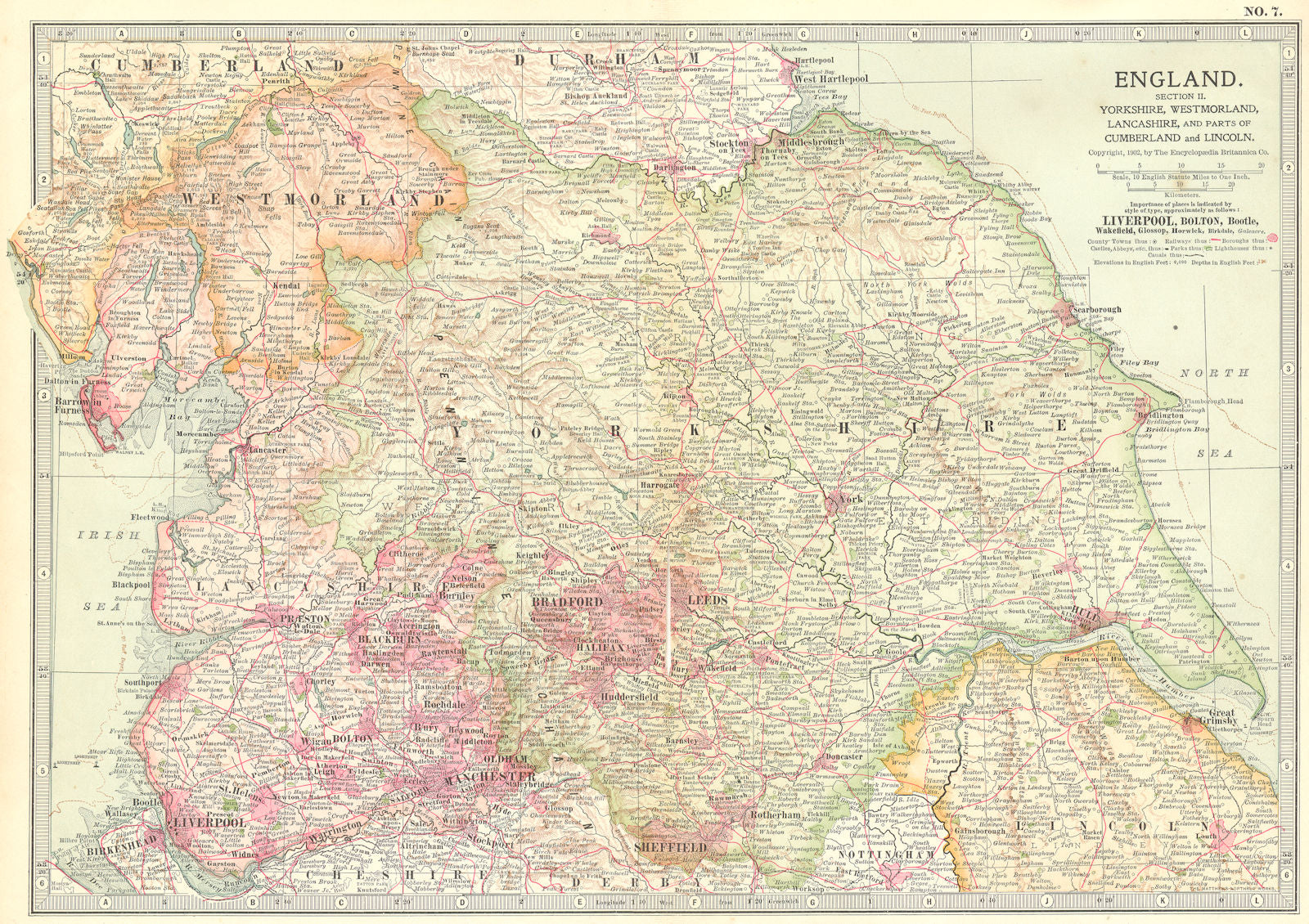 ENGLAND. Yorks, Westmorland, Lancs, Cumbria Lincs 1903 old antique map chart